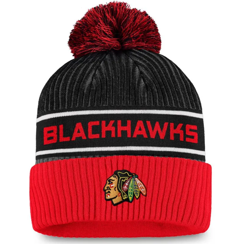 CHICAGO BLACKHAWKS FANATICS MEN'S AUTHENTIC PRO LOCKER ROOM BEANIE CUFF POM TOQUE sold by Pro Hockey Life