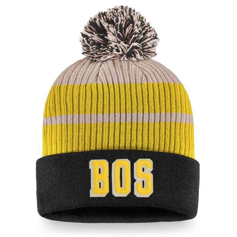 BOSTON BRUINS FANATICS MEN'S TRUE CLASSICS BEANIE CUFF POM TOQUE sold by Pro Hockey Life