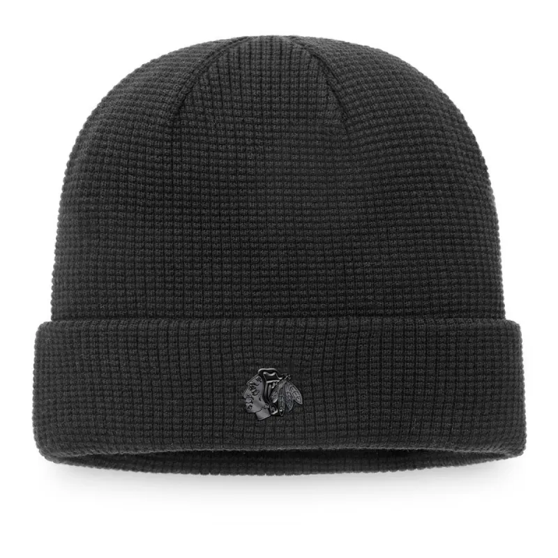 CHICAGO BLACKHAWKS FANATICS MEN'S BLACK ICE CUFF BEANIE TOQUE sold by Pro Hockey Life