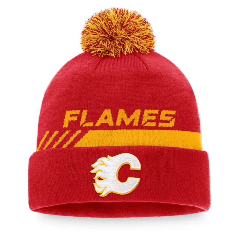 CALGARY FLAMES FANATICS MEN'S AUTHENTIC PRO LOCKER ROOM BEANIE CUFF POM TOQUE sold by Pro Hockey Life