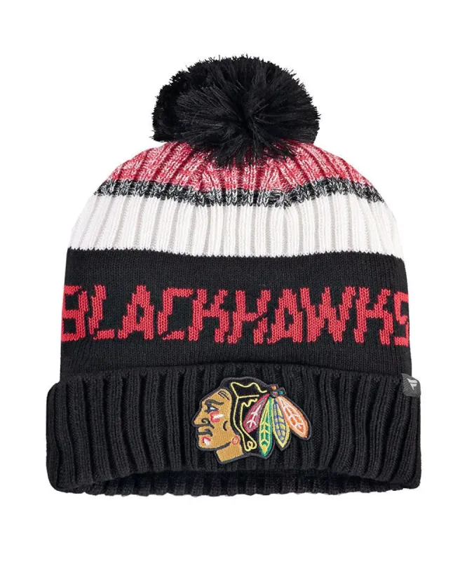 CHICAGO BLACKHAWKS FANATICS MEN'S RINKSIDE GOALIE POM BEANIE TOQUE sold by Pro Hockey Life