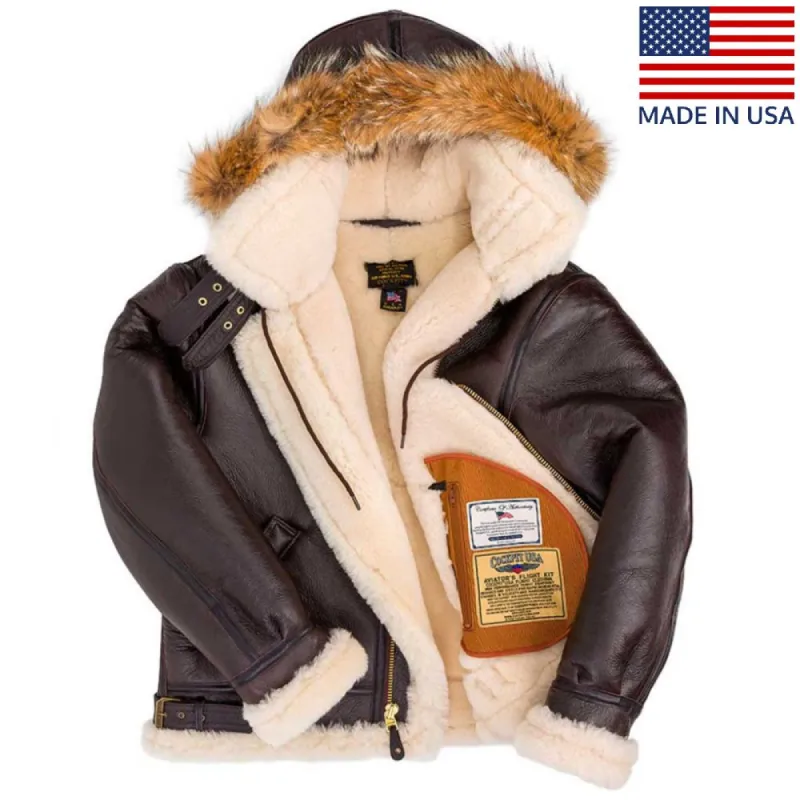 Cockpit USA Men's Hooded B-3 Sheepskin Bomber Jacket sold by Legendary USA