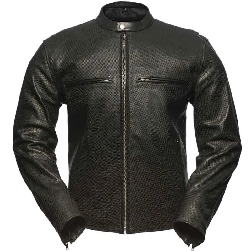 First Mfg Mens Turbine Perforated Leather Motorcycle Jacket sold by Legendary USA