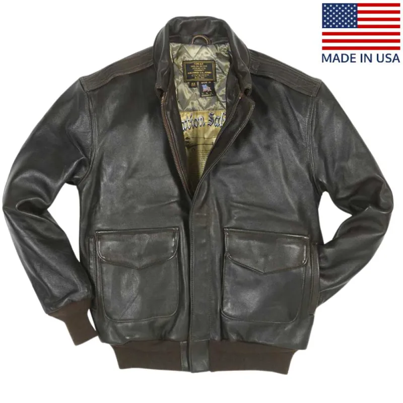 Cockpit USA Men's Antique Lambskin Leather A-2 Flight Jacket - Brown sold by Legendary USA