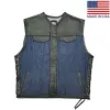 Legendary Blue Demo Denim & Leather Cropped Side Braided Club Style Vest sold by Legendary USA