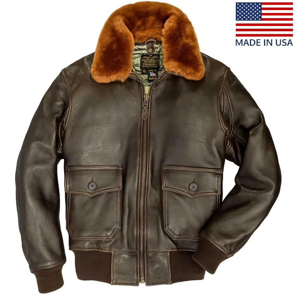 Cockpit USA Men's G-1 Antique Lambskin Leather Flight Jacket sold by Legendary USA