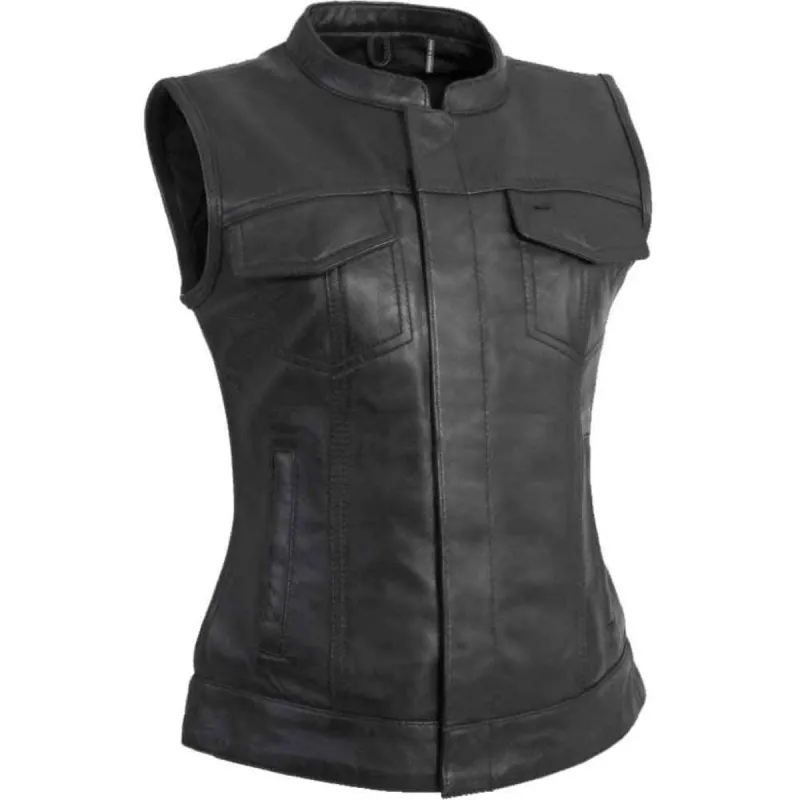 First Mfg Womens Ludlow Leather Motorcycle Vest Size 3XLARGE - Final Sale Ships Same Day sold by Legendary USA