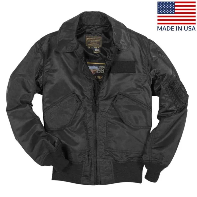 Cockpit USA Mens USN Fighter Weapons Nylon Flight Jacket - Black sold by Legendary USA