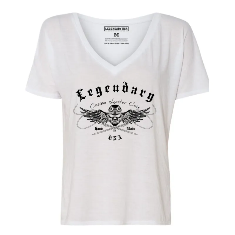 Legendary USA Womens See No Evil Slouchy V-Neck T-Shirt (White) made by Legendary USA