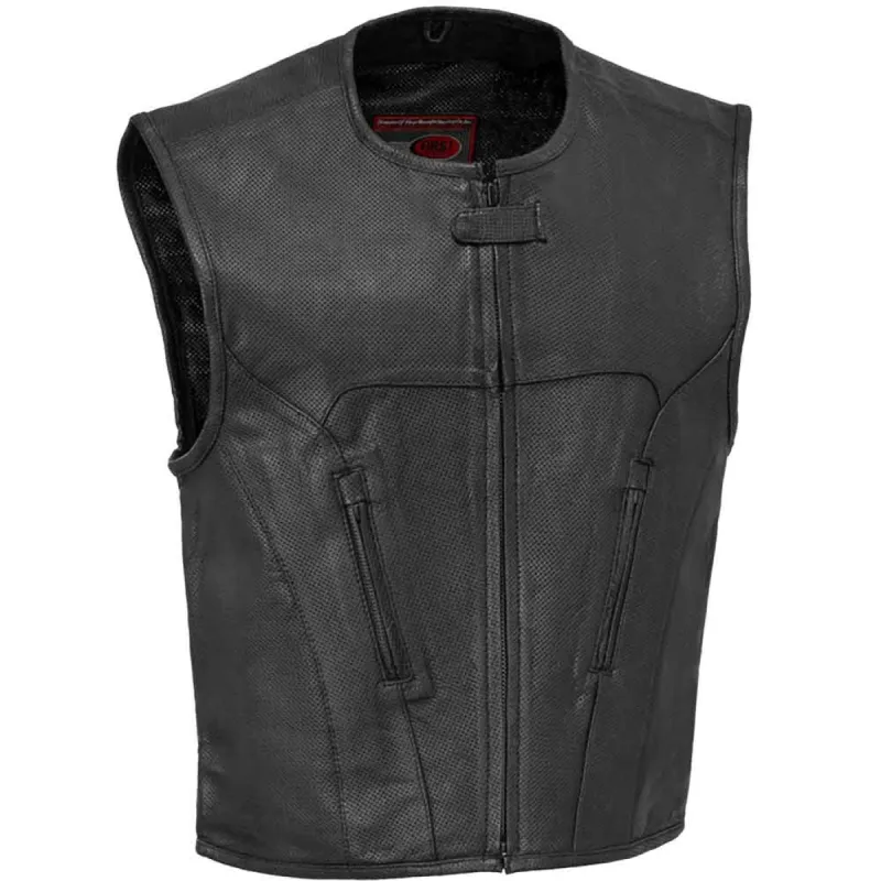 First Mfg Mens Raceway SWAT Style Perforated Leather Motorcycle Vest sold by Legendary USA