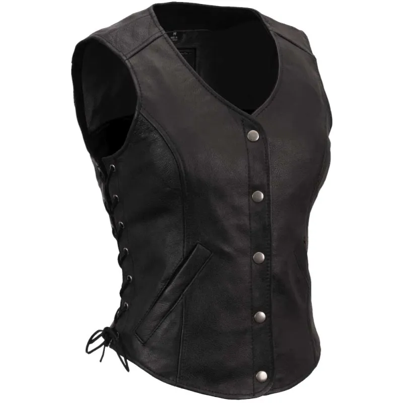 First Mfg Womens Honey B Side Lace Classic Leather Motorcycle Vest sold by Legendary USA