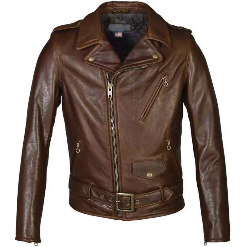 Schott NYC Mens 519 Perfecto Waxy Cowhide Motorcycle Jacket - Brown sold by Legendary USA