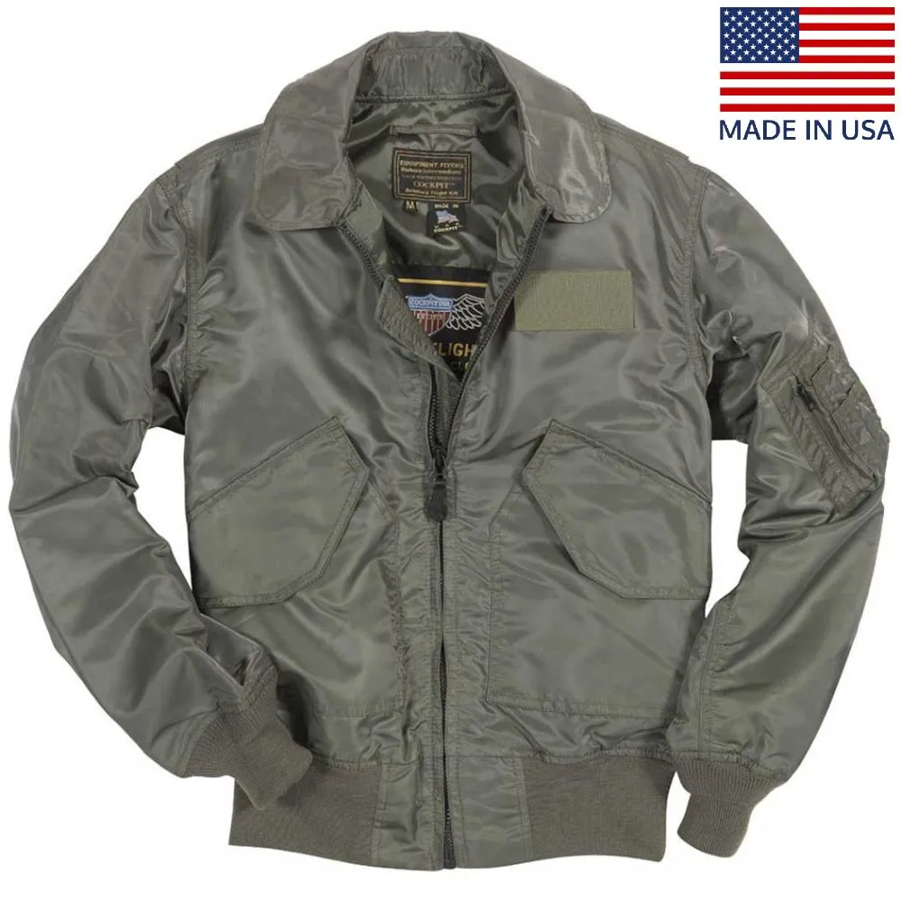 Cockpit USA Mens USN Fighter Weapons Nylon Flight Jacket - Sage sold by Legendary USA