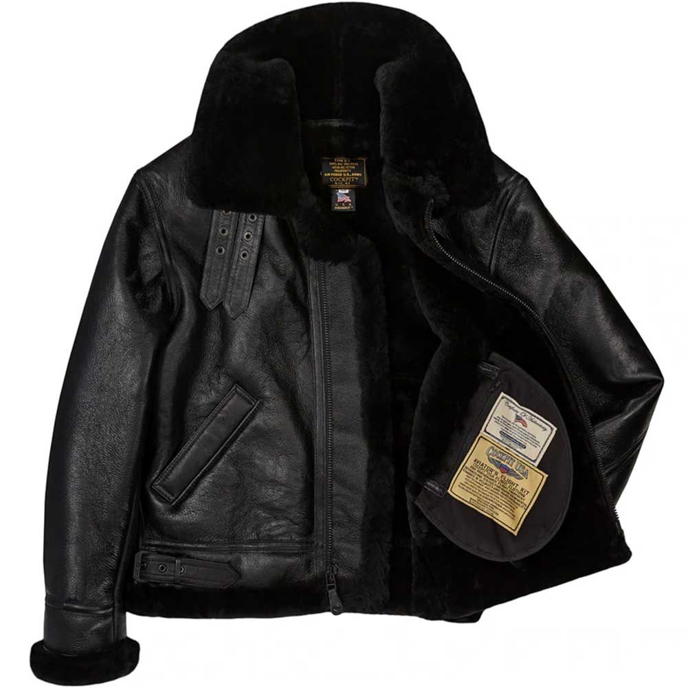 Cockpit USA Mens Black B-3 Sheepskin Bomber Jacket SIZE 38 - Final Sale Ships Same Day sold by Legendary USA product image thumbnail 3