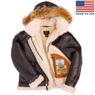 Cockpit USA Mens Hooded B-3 Sheepskin Bomber Jacket  SIZE 44 - Final Sale Ships Same Day sold by Legendary USA