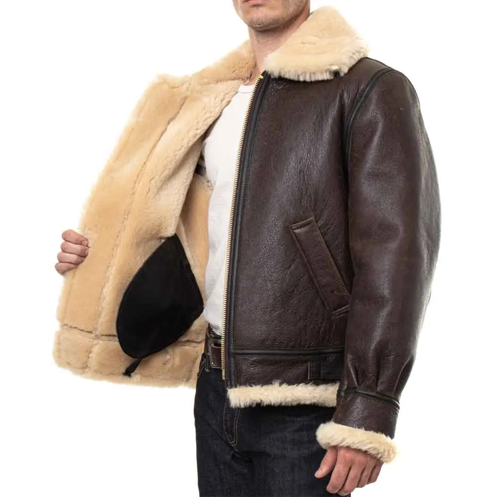Schott NYC Men's 257S B-3 Sheepskin Bomber Jacket - Brown sold by Legendary USA product image thumbnail 2