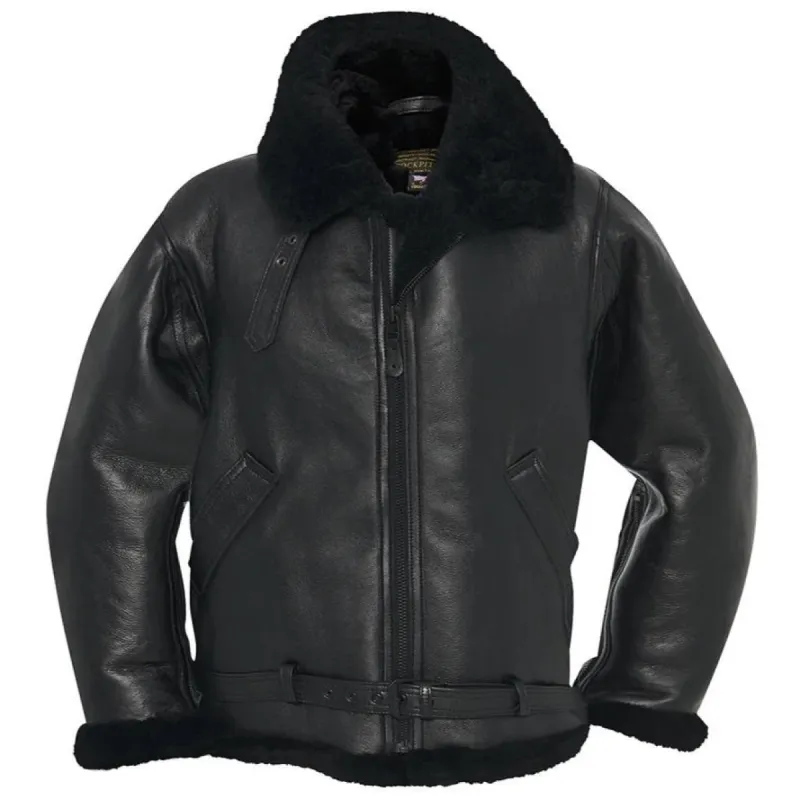 Cockpit USA Men's R.A.F Sheepskin Bomber Jacket in Black sold by Legendary USA