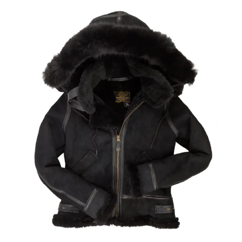 Cockpit USA Women's Hooded B-3 Bomber Jacket in Black sold by Legendary USA