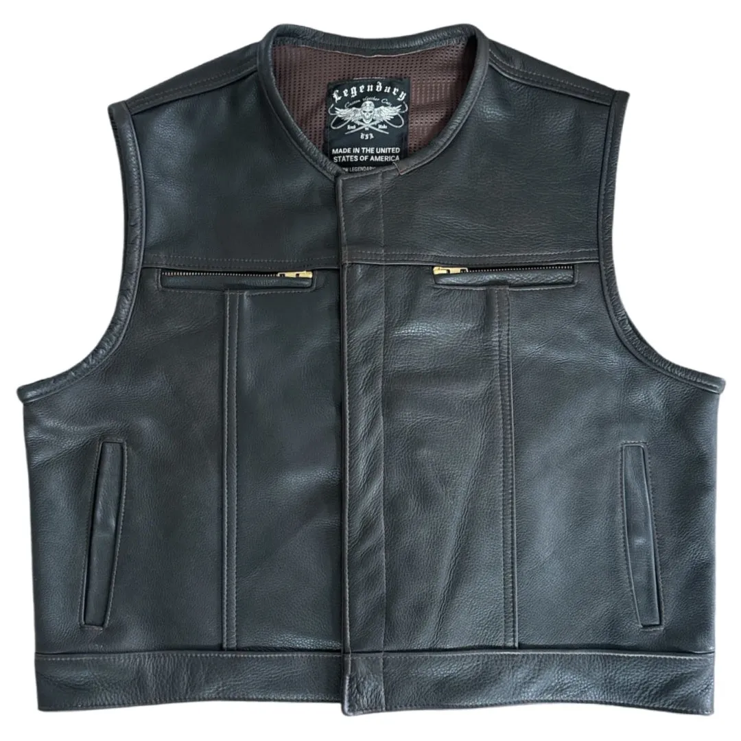 Legendary Lowlife Z Dark Chocolate Cropped Fitted Leather Club Style Motorcycle Vest sold by Legendary USA product image thumbnail 2