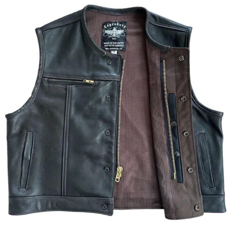 Legendary Lowlife Z Dark Chocolate Cropped Fitted Leather Club Style Motorcycle Vest sold by Legendary USA