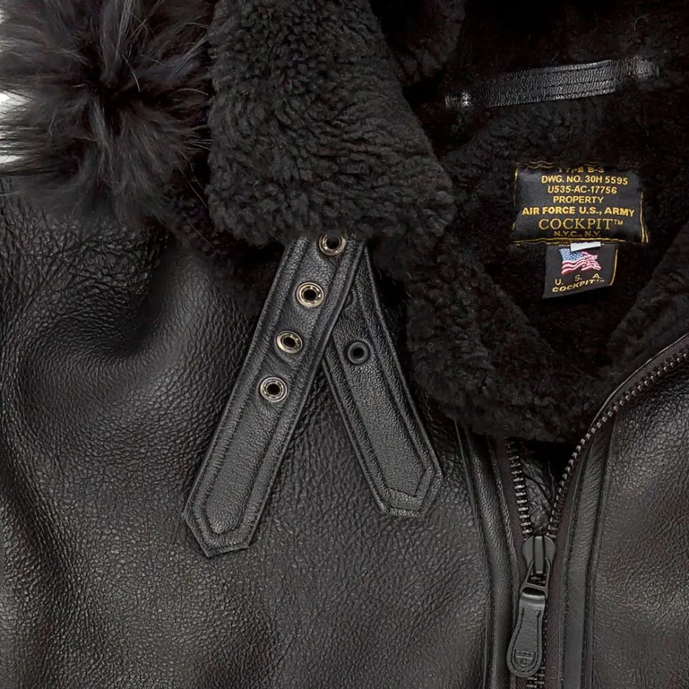 Cockpit USA Black B-3 Hooded Sheepskin Bomber Jacket sold by Legendary USA product image thumbnail 4