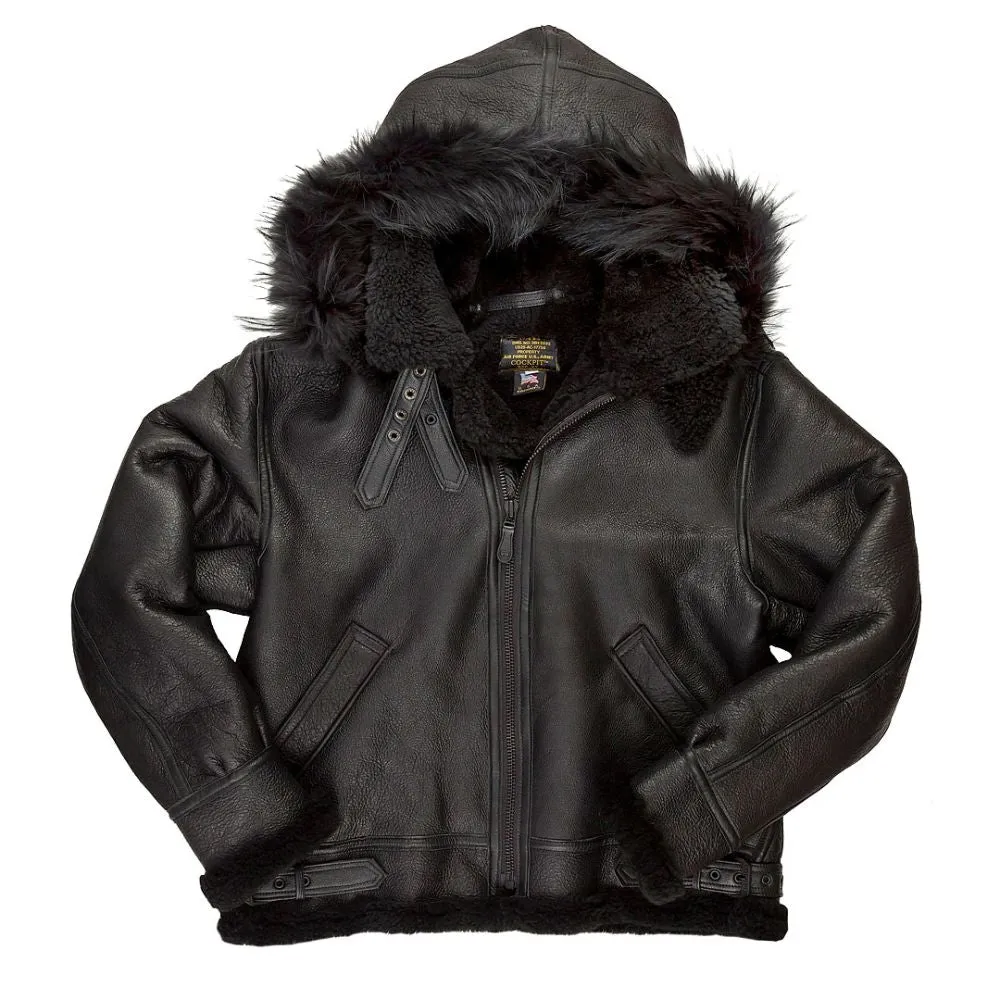 Cockpit USA Black B-3 Hooded Sheepskin Bomber Jacket sold by Legendary USA