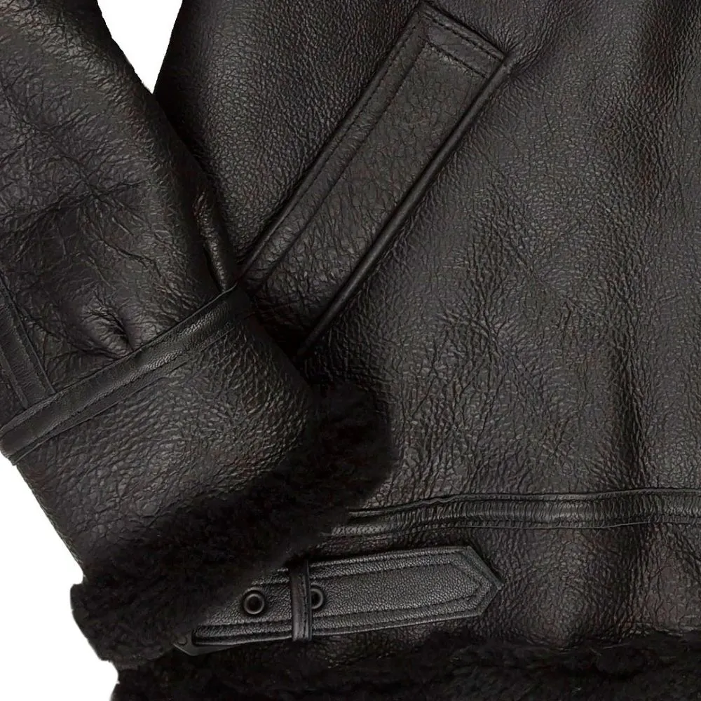 Cockpit USA Black B-3 Hooded Sheepskin Bomber Jacket sold by Legendary USA product image thumbnail 5