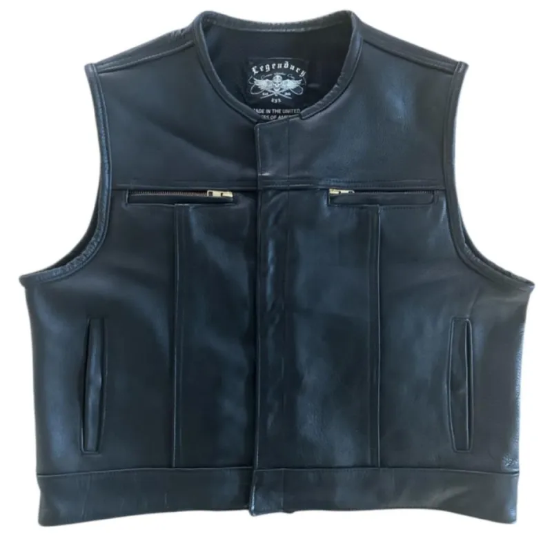 Legendary Lowlife Z Black Cropped Fitted Leather Club Style Motorcycle Vest sold by Legendary USA