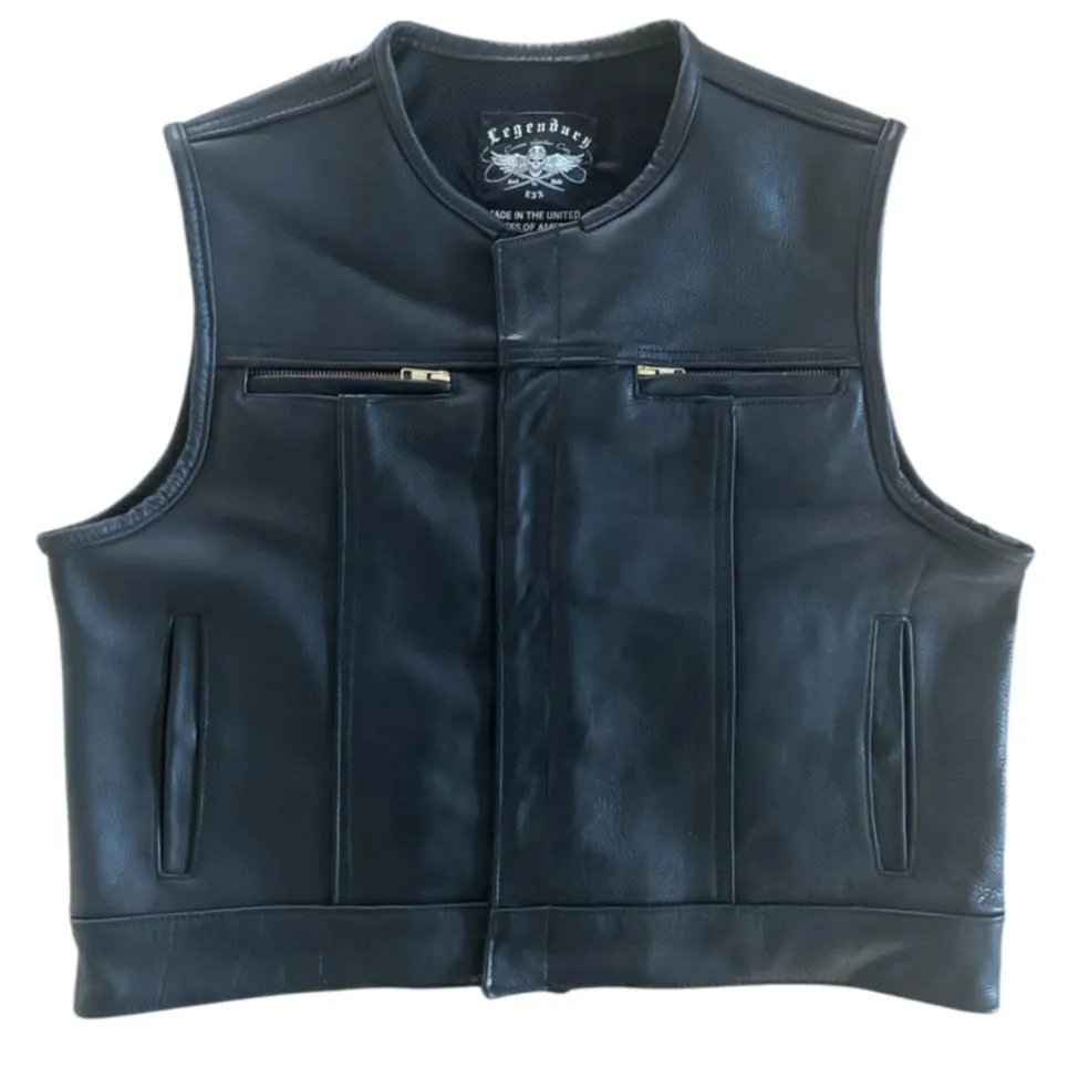 Legendary Lowlife Z Black Cropped Fitted Leather Club Style Motorcycle Vest sold by Legendary USA
