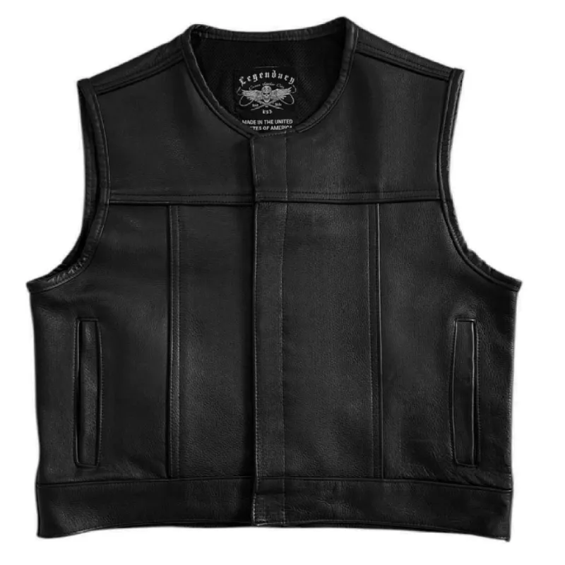 Legendary Lowlife NCP Black Cropped Fitted Leather Club Style Motorcycle Vest made by Legendary USA