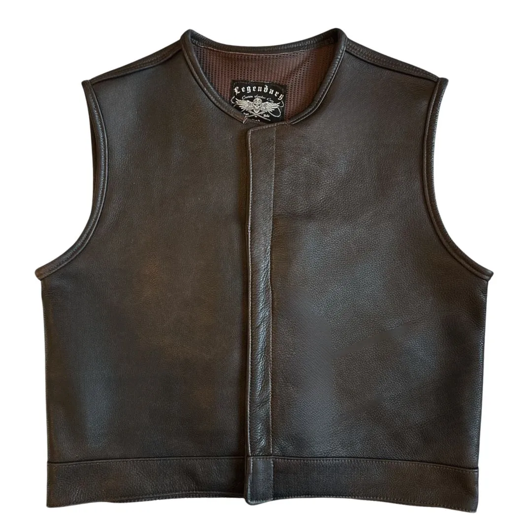 Legendary LowLife NOP Dark Chocolate Cropped Fitted Leather Club Style Motorcycle Vest sold by Legendary USA