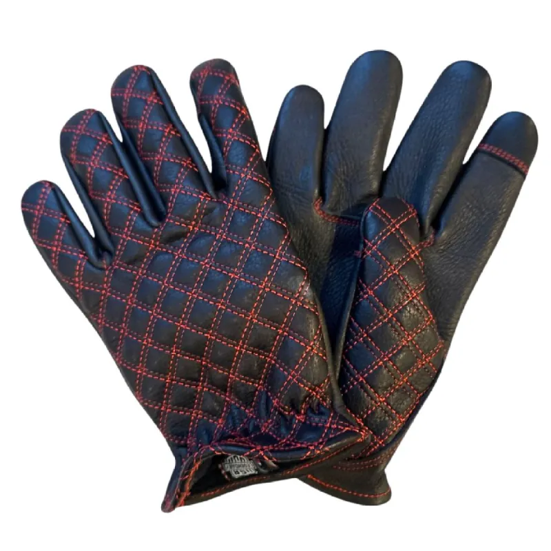 Legendary Double-Diamond Stitched Deerskin Short Wrist Touchscreen Gloves - Red sold by Legendary USA