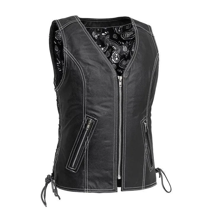Women's Leather Motorcycle Vest | Cindy by First MFG Size MEDIUM FINAL SALE SHIPS SAME DAY sold by Legendary USA