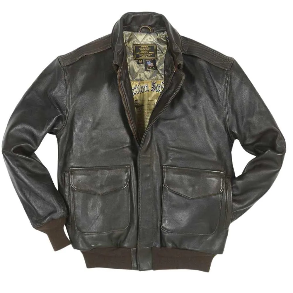 Cockpit USA Mens Antique Lambskin Leather A-2 Flight Jacket Brown Size LARGE - Final Sale Ships Same Day sold by Legendary USA
