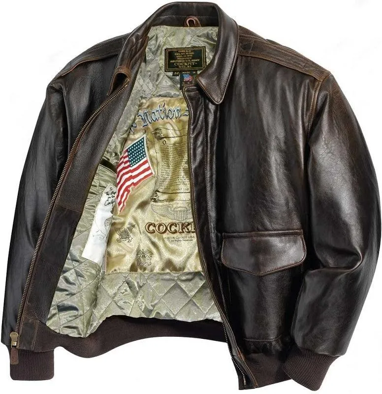 Cockpit USA Mens Antique Lambskin Leather A-2 Flight Jacket Brown Size LARGE - Final Sale Ships Same Day sold by Legendary USA product image thumbnail 4