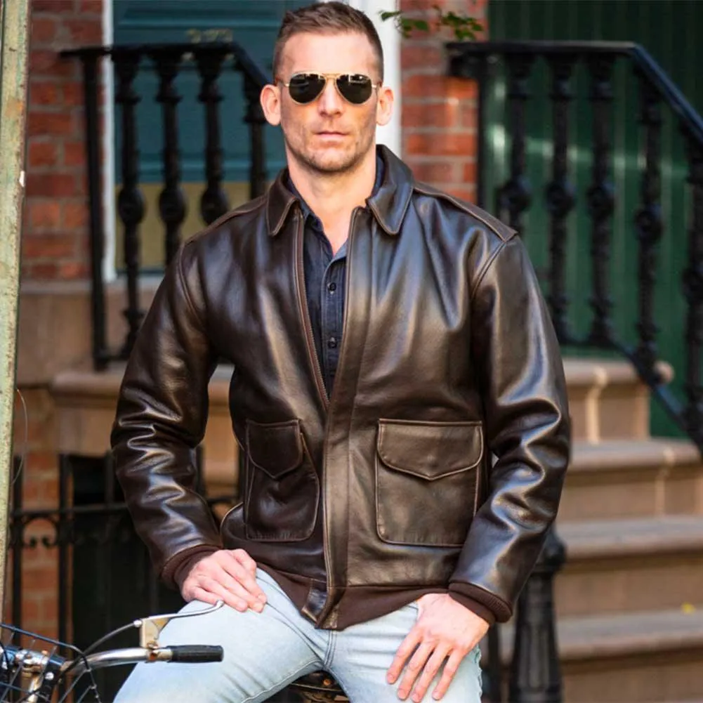 Cockpit USA Mens Antique Lambskin Leather A-2 Flight Jacket Brown Size LARGE - Final Sale Ships Same Day sold by Legendary USA product image thumbnail 5