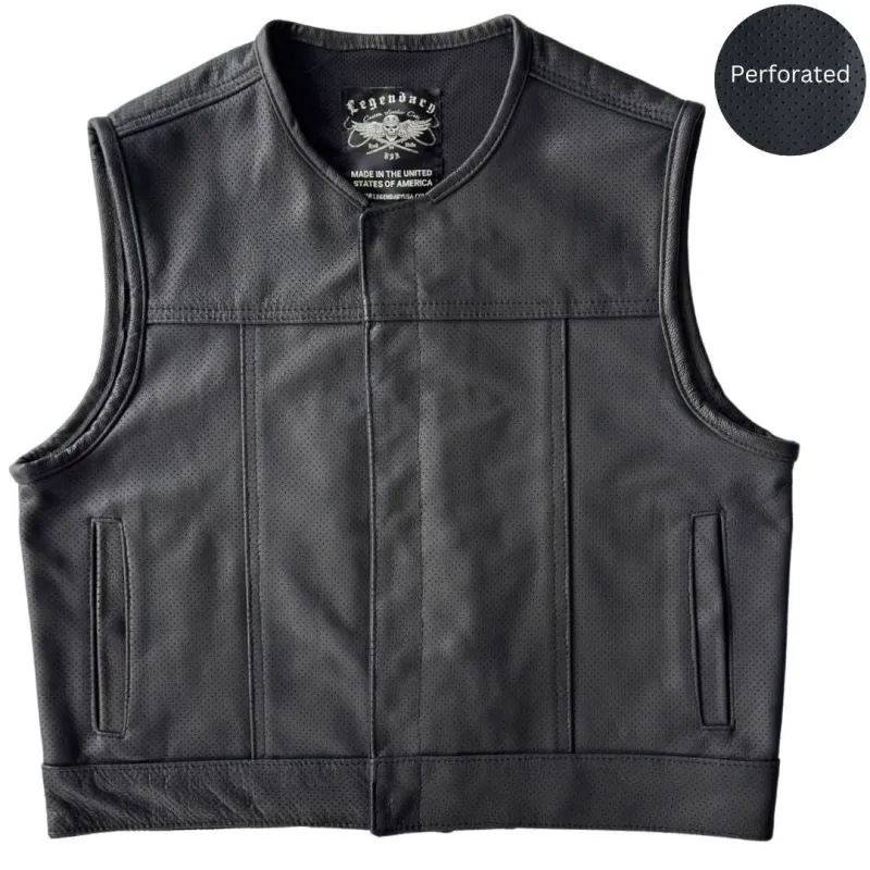 Legendary LowLife NCP Perforated Leather Cropped Fitted Club Style Motorcycle Vest made by Legendary USA
