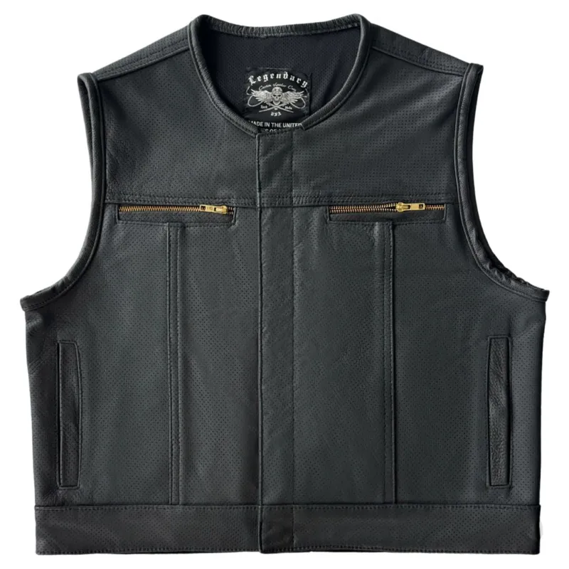 Legendary LowLife Z Perforated Black Cropped Fitted Leather Club Style Motorcycle Vest sold by Legendary USA