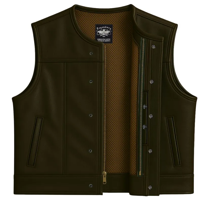 Legendary LowLife NCP Dark Chocolate Cropped Fitted Leather Club Style Motorcycle Vest made by Legendary USA