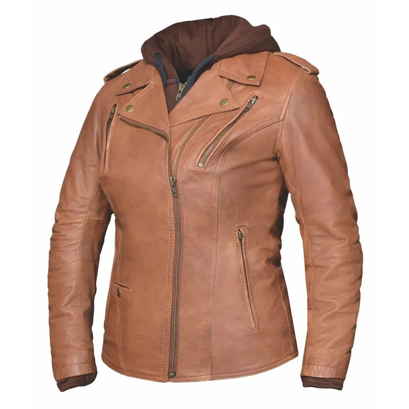 Dakota - Womens Tan Leather Motorcycle Jacket by UNIK Leather Co. sold by Legendary USA