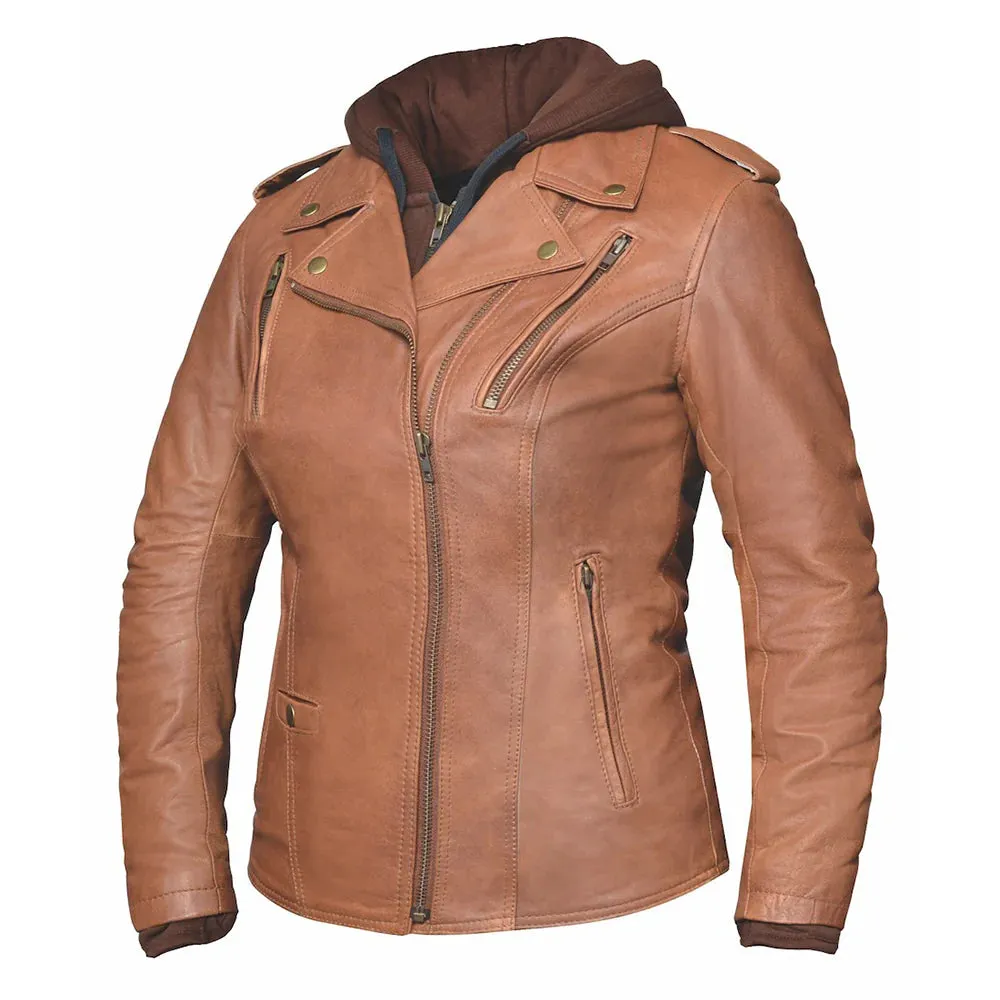 Dakota - Womens Tan Leather Motorcycle Jacket by UNIK Leather Co. sold by Legendary USA
