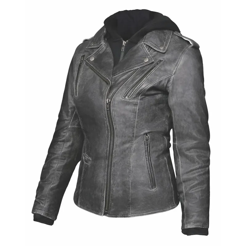 Stella - Womens Vented Hoody Leather Motorcycle Jacket sold by Legendary USA