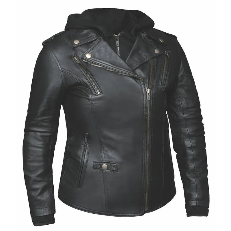 Cherry - Vented Hoody Leather Motorcycle Jacket by UNIK Leather Co. sold by Legendary USA