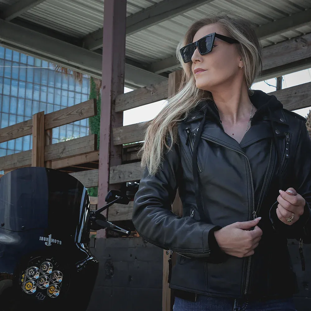 Cherry - Vented Hoody Leather Motorcycle Jacket by UNIK Leather Co. sold by Legendary USA product image thumbnail 3