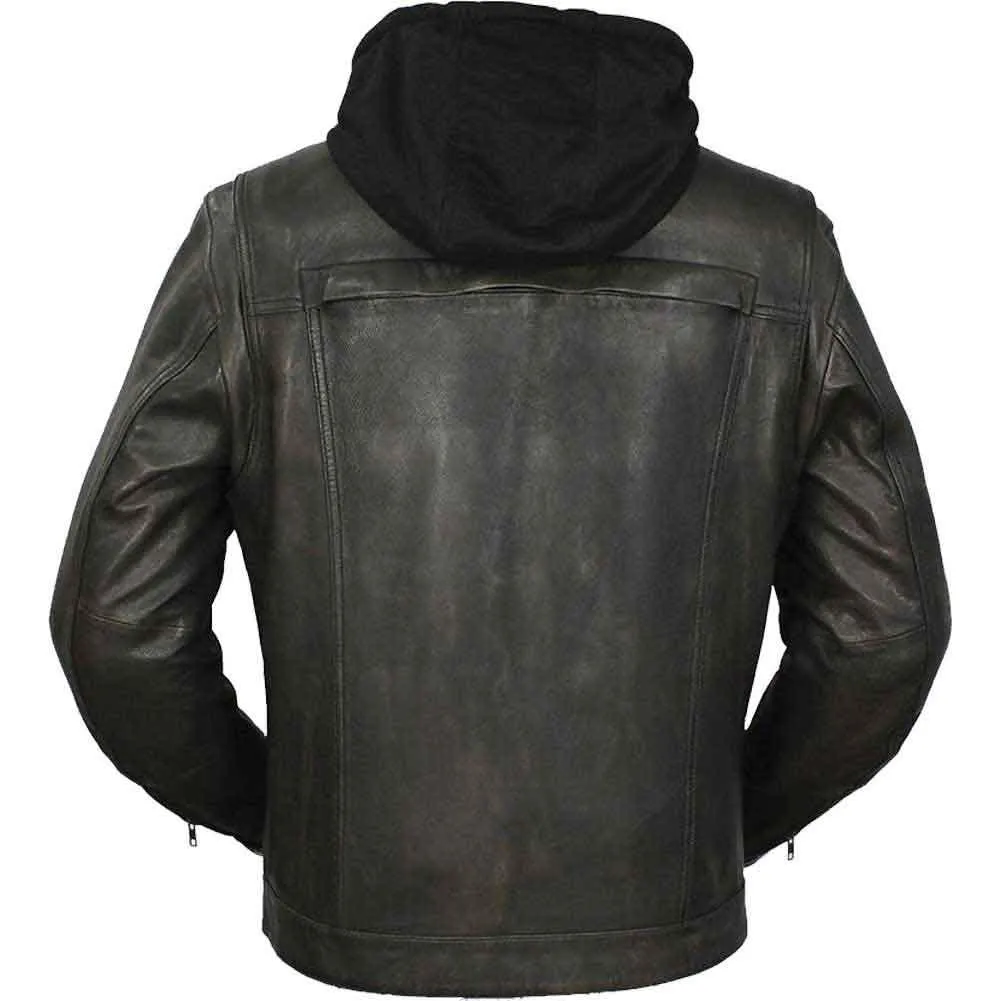 First Mfg (Size: LARGE) Mens Vendetta Hooded Leather Motorcycle Jacket - Final Sale (Ships Same Day) sold by Legendary USA product image thumbnail 2