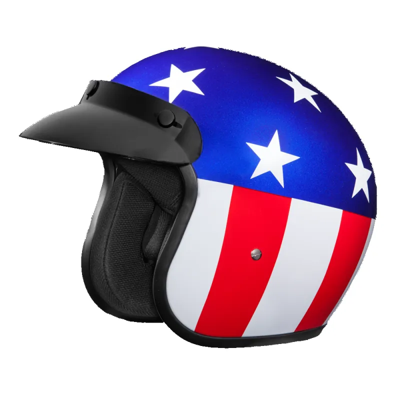 Daytona Cruiser Open Face Motorcycle Helmet - Visor & Graphics - Captain America | DOT Approved sold by Legendary USA