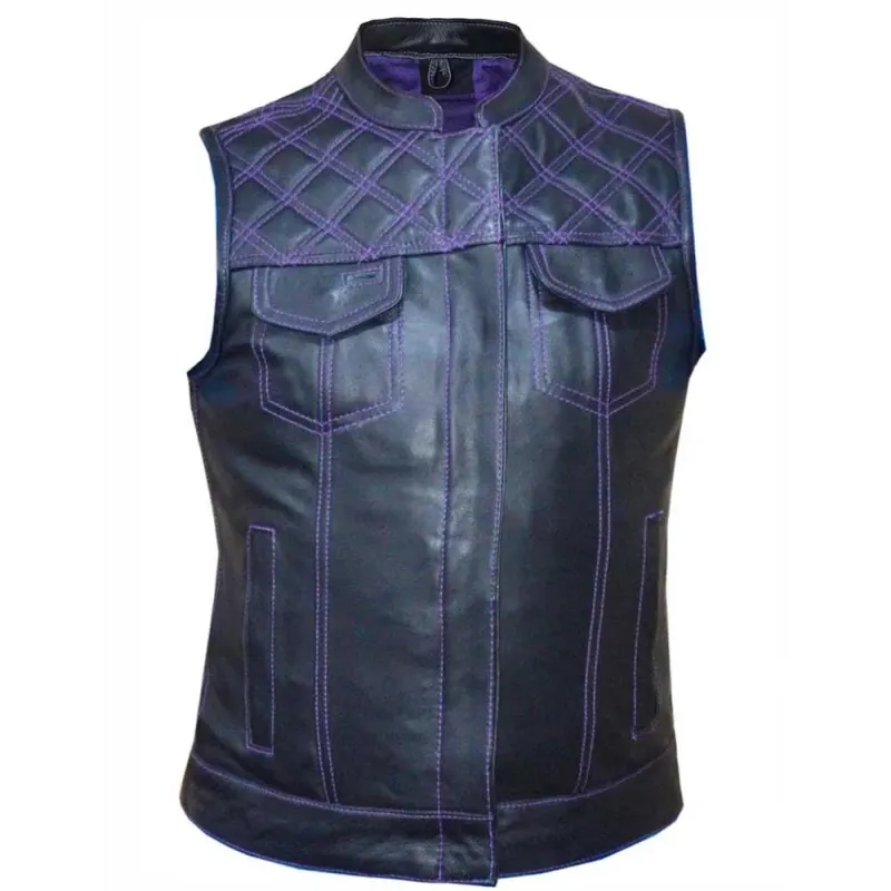Purple Double Diamond Stitched Womens Club Style Motorcycle Vest sold by Legendary USA