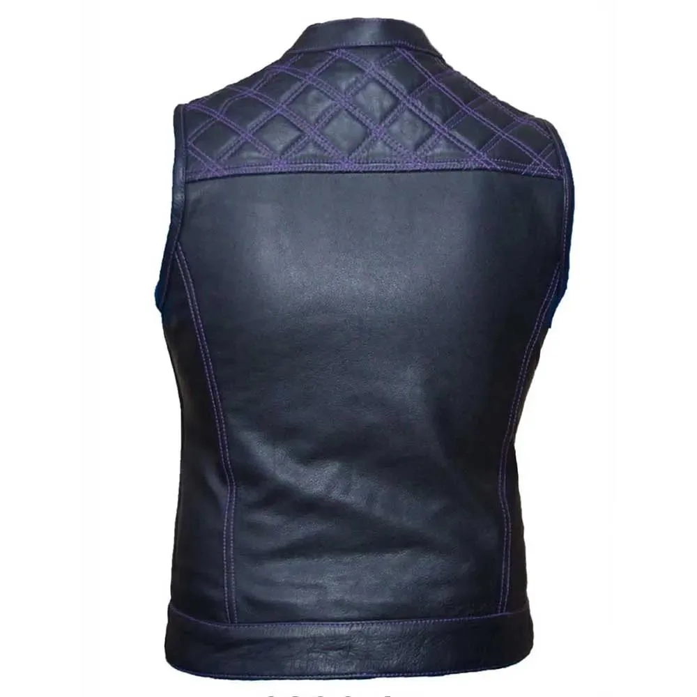 Purple Double Diamond Stitched Womens Club Style Motorcycle Vest sold by Legendary USA product image thumbnail 2