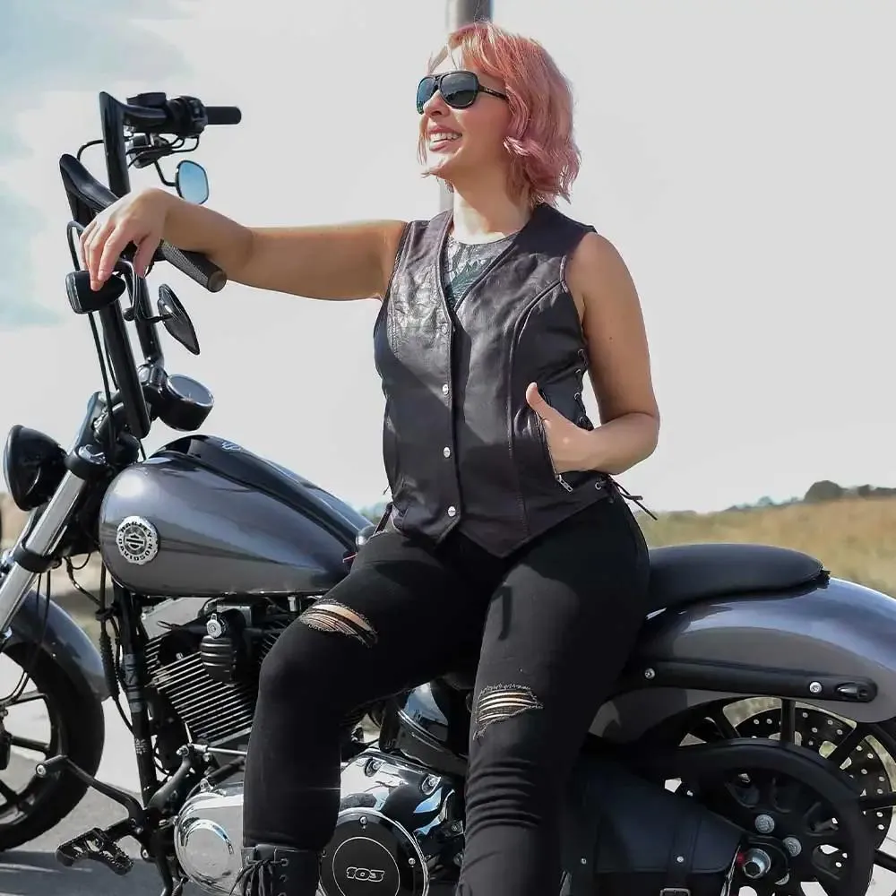 Lilly- Womens Purple Leather Motorcycle Vest sold by Legendary USA product image thumbnail 2