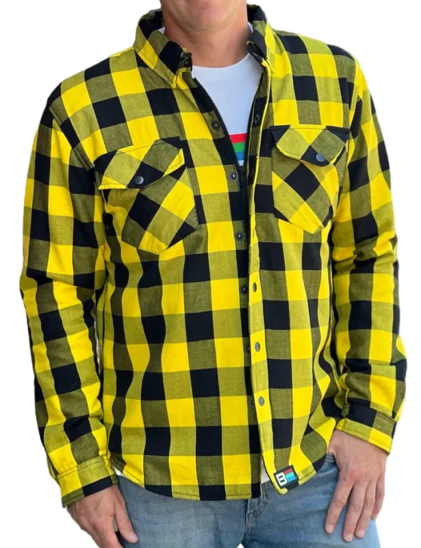 Bohn Kevlar Men's Flannel Riding Shirt – Yellow + Black Plaid made by Legendary USA